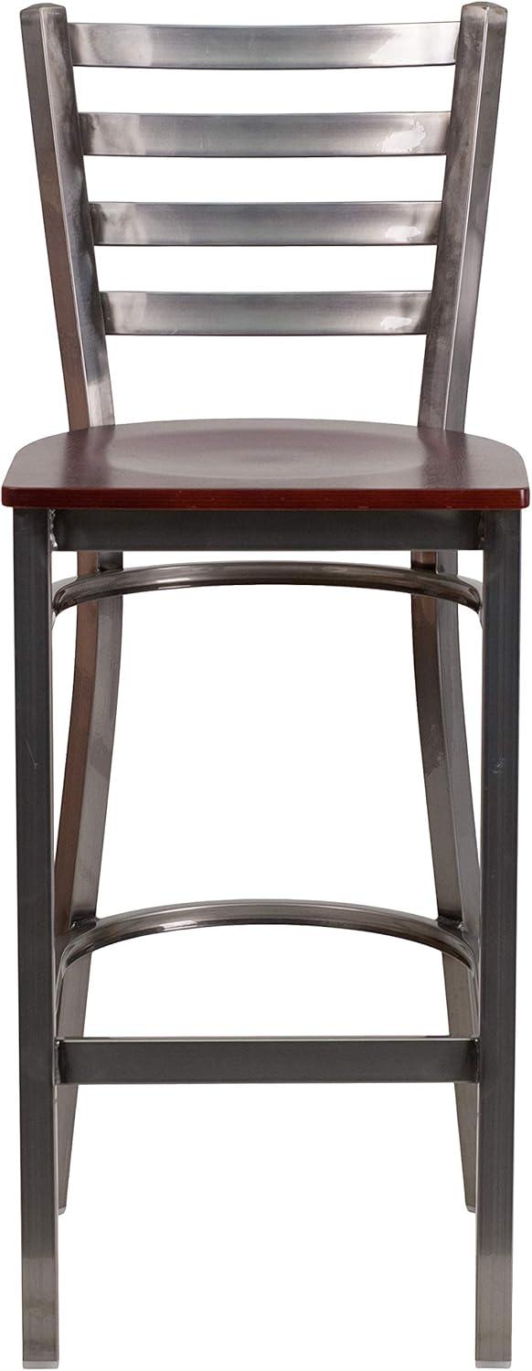 image:imageFlash Furniture 2 Pack HERCULES Series Silver Antique Finish with Clear Coat Ladder Back Metal Restaurant Barstool Walnut Wood SeatMahogany Wood SeatClear Coated Metal Frame