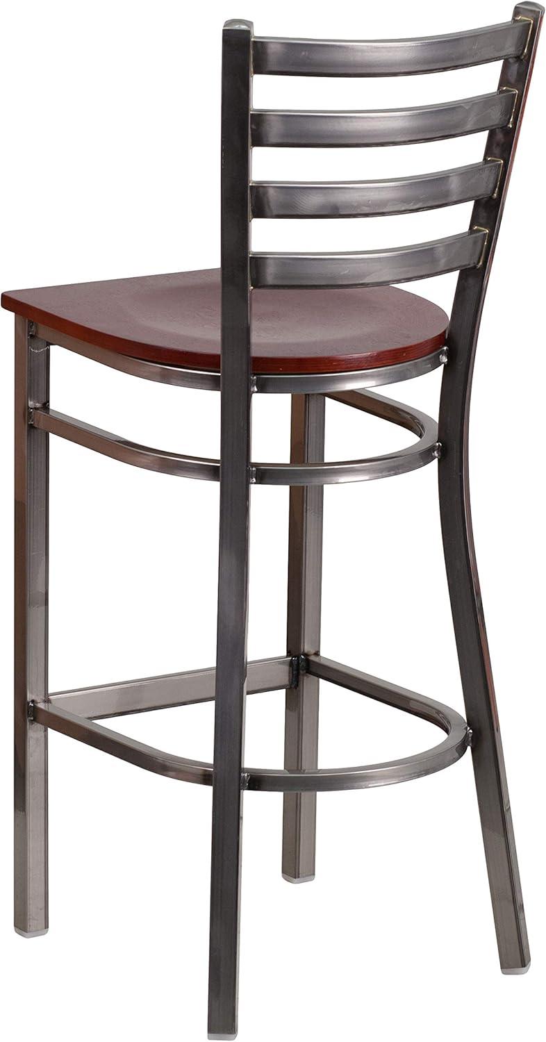 image:imageFlash Furniture 2 Pack HERCULES Series Silver Antique Finish with Clear Coat Ladder Back Metal Restaurant Barstool Walnut Wood SeatMahogany Wood SeatClear Coated Metal Frame