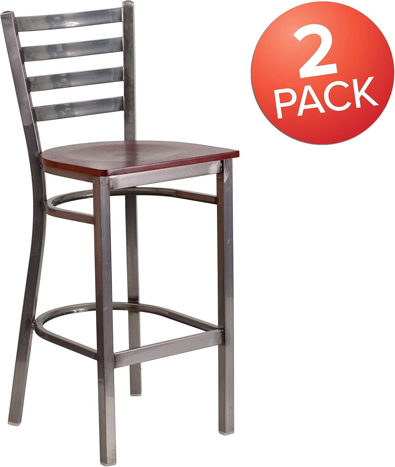 image:imageFlash Furniture 2 Pack HERCULES Series Silver Antique Finish with Clear Coat Ladder Back Metal Restaurant Barstool Walnut Wood SeatMahogany Wood SeatClear Coated Metal Frame