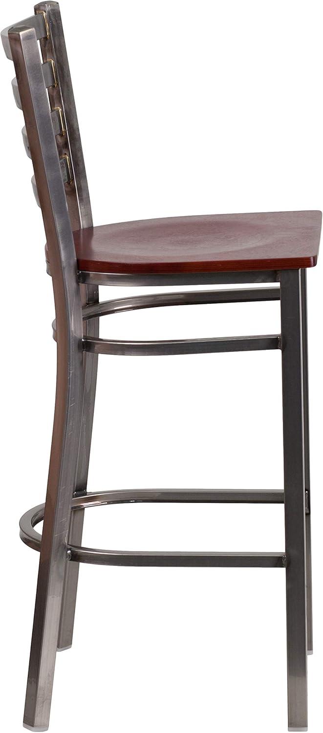 image:imageFlash Furniture 2 Pack HERCULES Series Silver Antique Finish with Clear Coat Ladder Back Metal Restaurant Barstool Walnut Wood SeatMahogany Wood SeatClear Coated Metal Frame