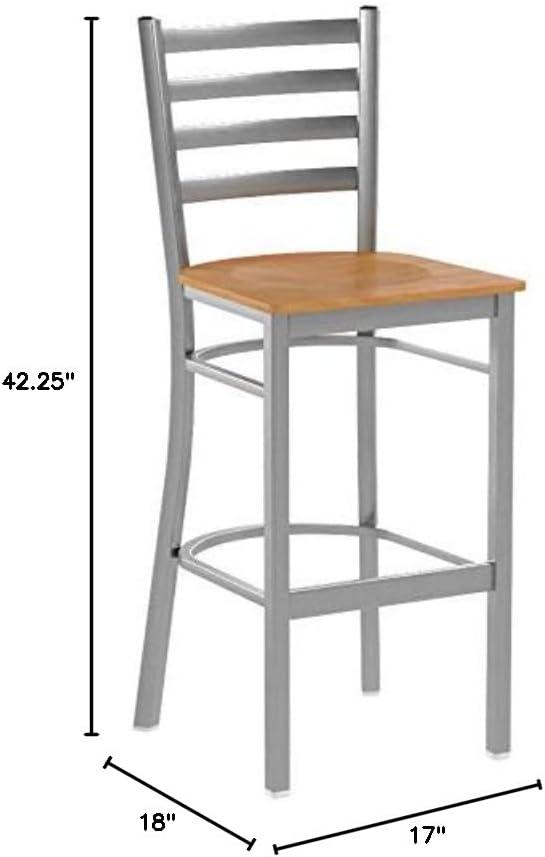 image:imageFlash Furniture 2 Pack HERCULES Series Silver Antique Finish with Clear Coat Ladder Back Metal Restaurant Barstool Walnut Wood SeatNatural Wood SeatClear Coated Metal Frame