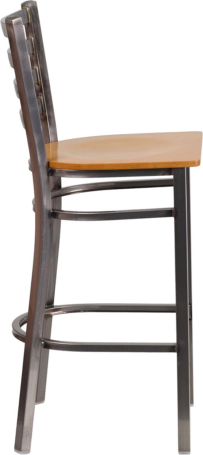 image:imageFlash Furniture 2 Pack HERCULES Series Silver Antique Finish with Clear Coat Ladder Back Metal Restaurant Barstool Walnut Wood SeatNatural Wood SeatClear Coated Metal Frame