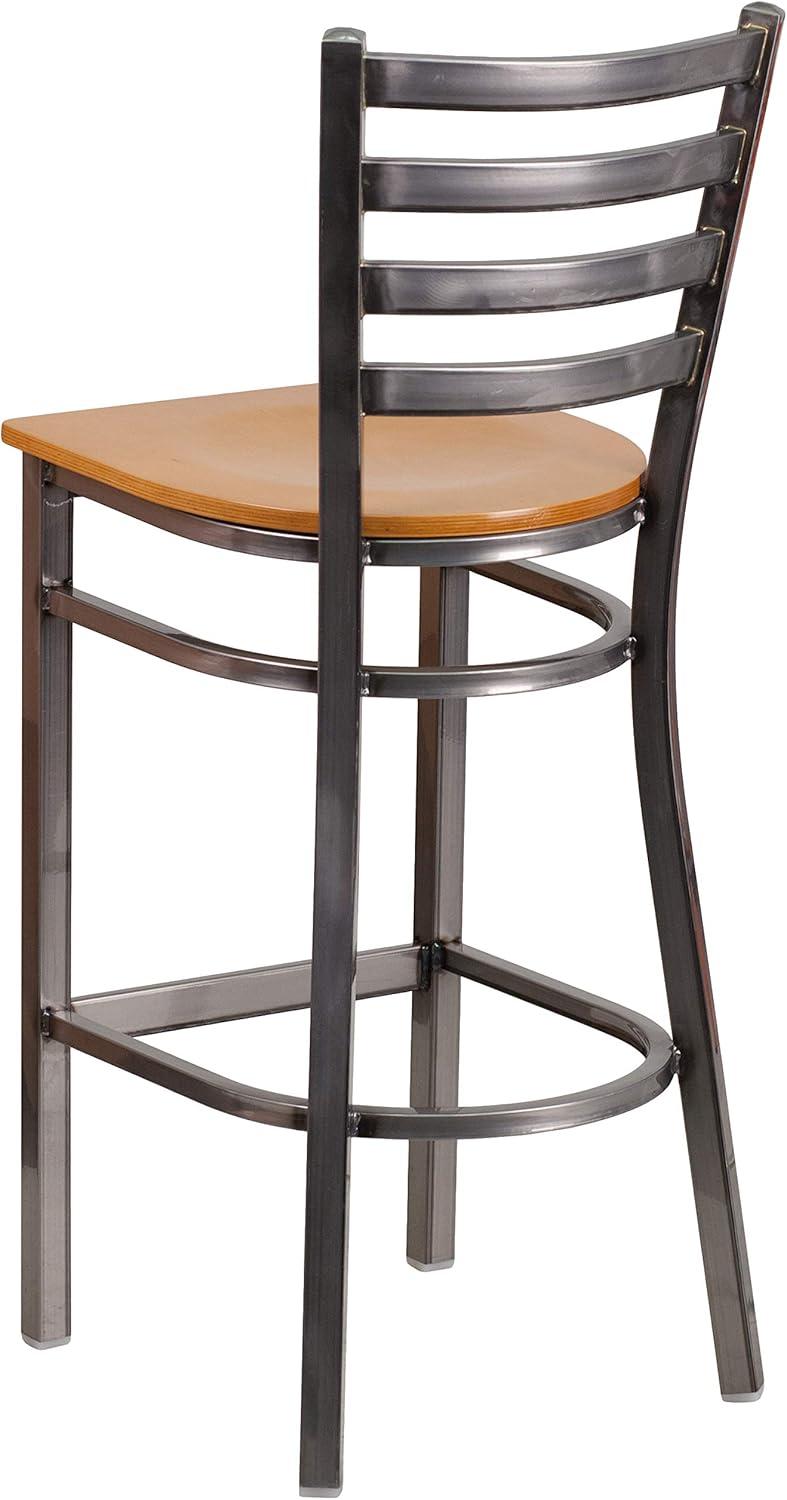 image:imageFlash Furniture 2 Pack HERCULES Series Silver Antique Finish with Clear Coat Ladder Back Metal Restaurant Barstool Walnut Wood SeatNatural Wood SeatClear Coated Metal Frame