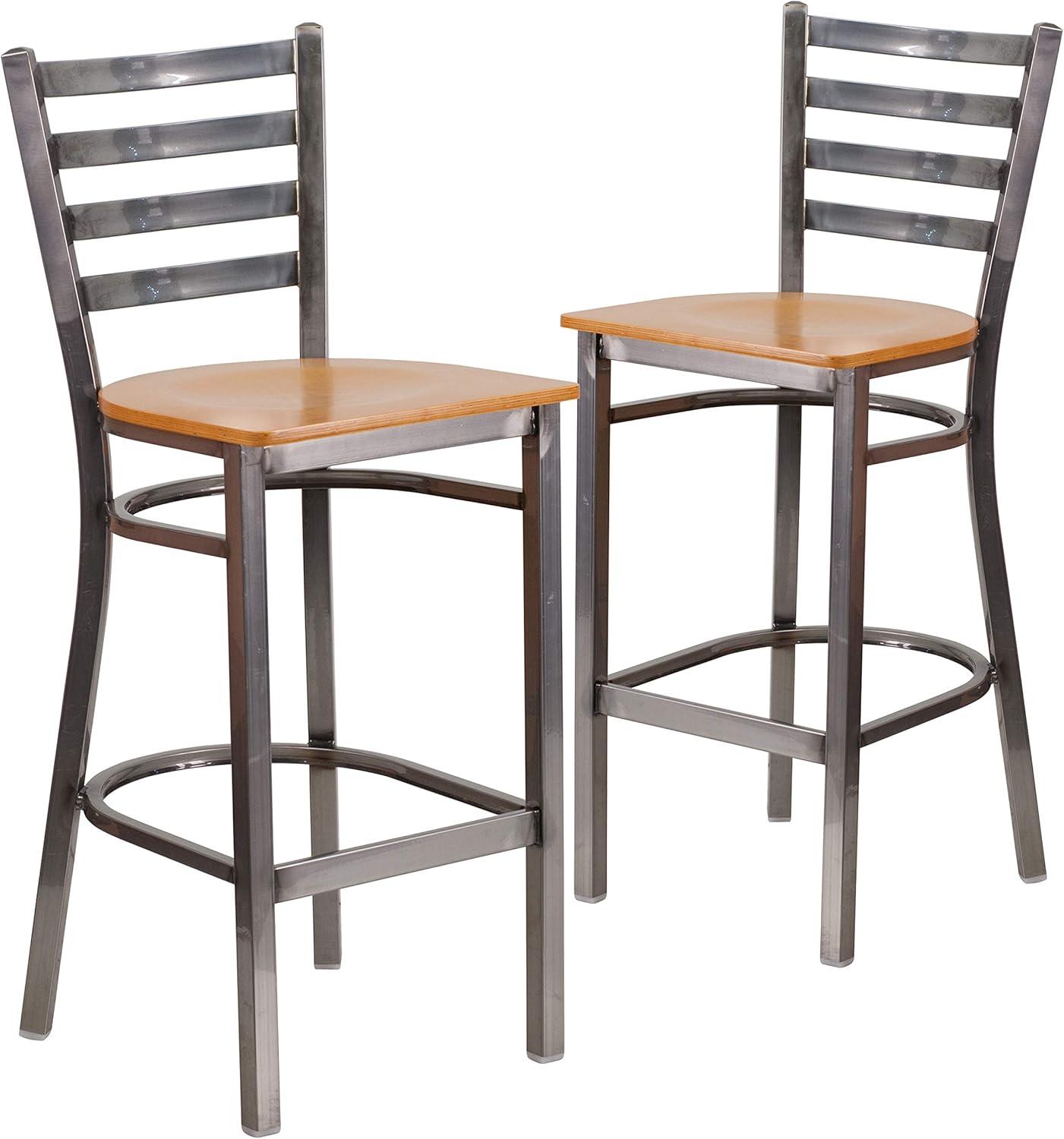 image:imageFlash Furniture 2 Pack HERCULES Series Silver Antique Finish with Clear Coat Ladder Back Metal Restaurant Barstool Walnut Wood SeatNatural Wood SeatClear Coated Metal Frame