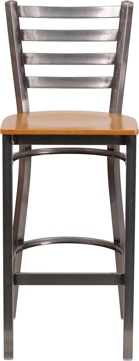 image:imageFlash Furniture 2 Pack HERCULES Series Silver Antique Finish with Clear Coat Ladder Back Metal Restaurant Barstool Walnut Wood SeatNatural Wood SeatClear Coated Metal Frame