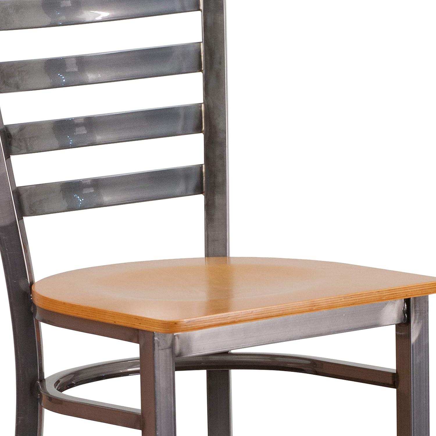 image:imageFlash Furniture 2 Pack HERCULES Series Silver Antique Finish with Clear Coat Ladder Back Metal Restaurant Barstool Walnut Wood SeatNatural Wood SeatClear Coated Metal Frame