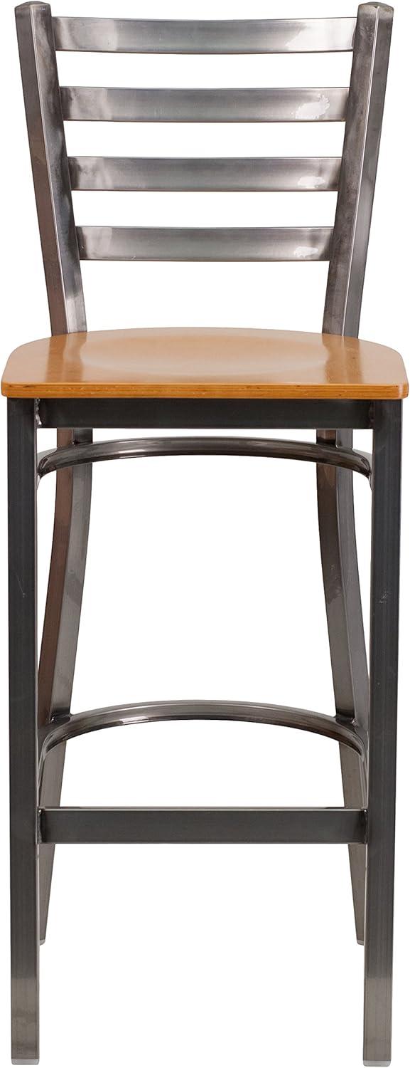 image:imageFlash Furniture 2 Pack HERCULES Series Silver Antique Finish with Clear Coat Ladder Back Metal Restaurant Barstool Walnut Wood SeatNatural Wood SeatClear Coated Metal Frame
