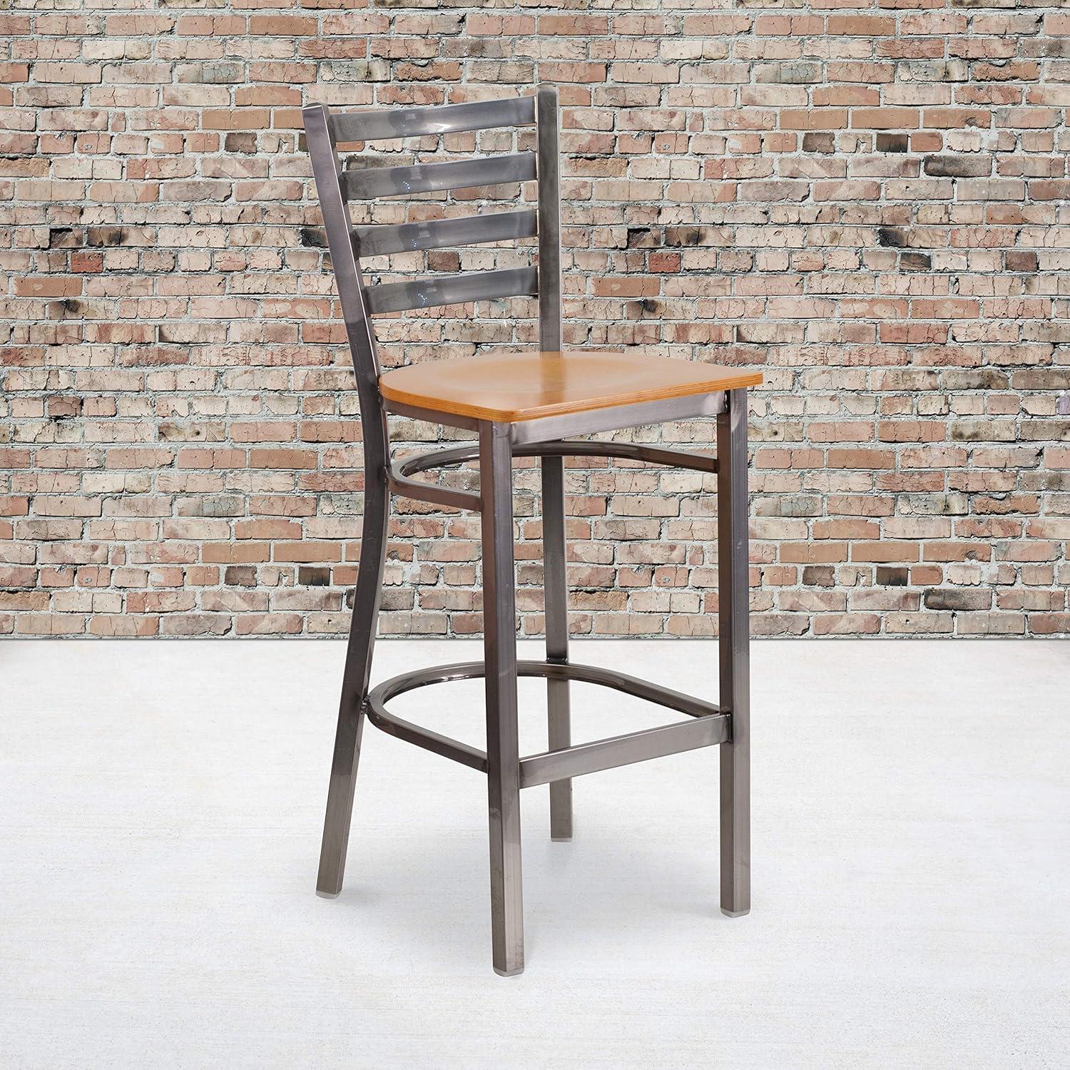 image:imageFlash Furniture 2 Pack HERCULES Series Silver Antique Finish with Clear Coat Ladder Back Metal Restaurant Barstool Walnut Wood SeatNatural Wood SeatClear Coated Metal Frame