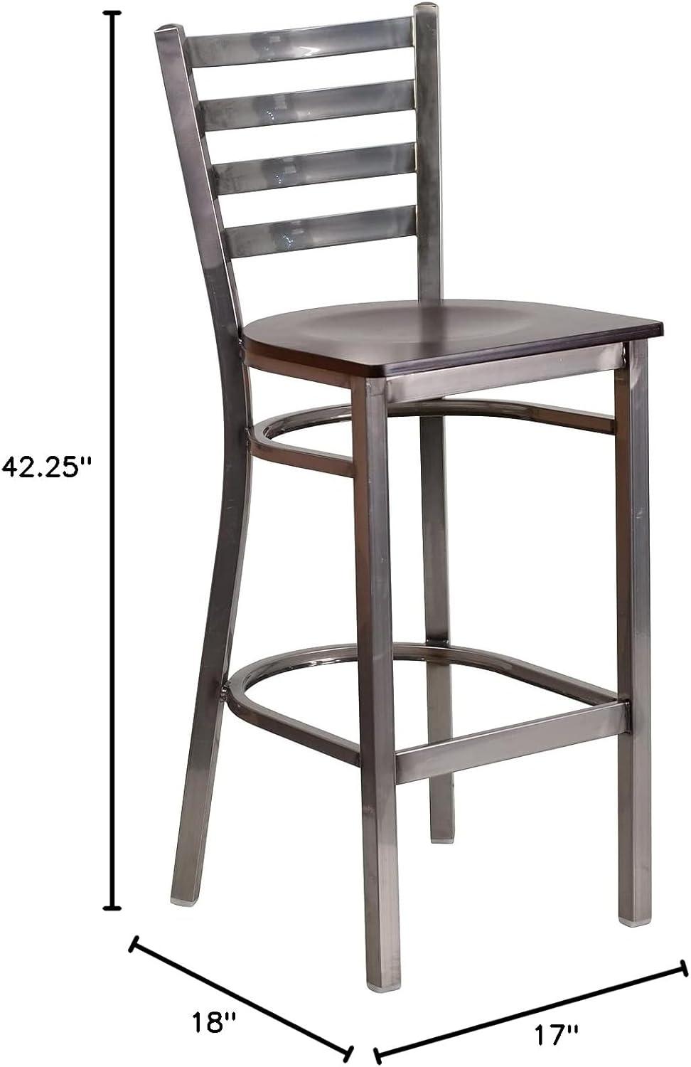 image:imageFlash Furniture 2 Pack HERCULES Series Silver Antique Finish with Clear Coat Ladder Back Metal Restaurant Barstool Walnut Wood SeatWalnut Wood SeatClear Coated Metal Frame