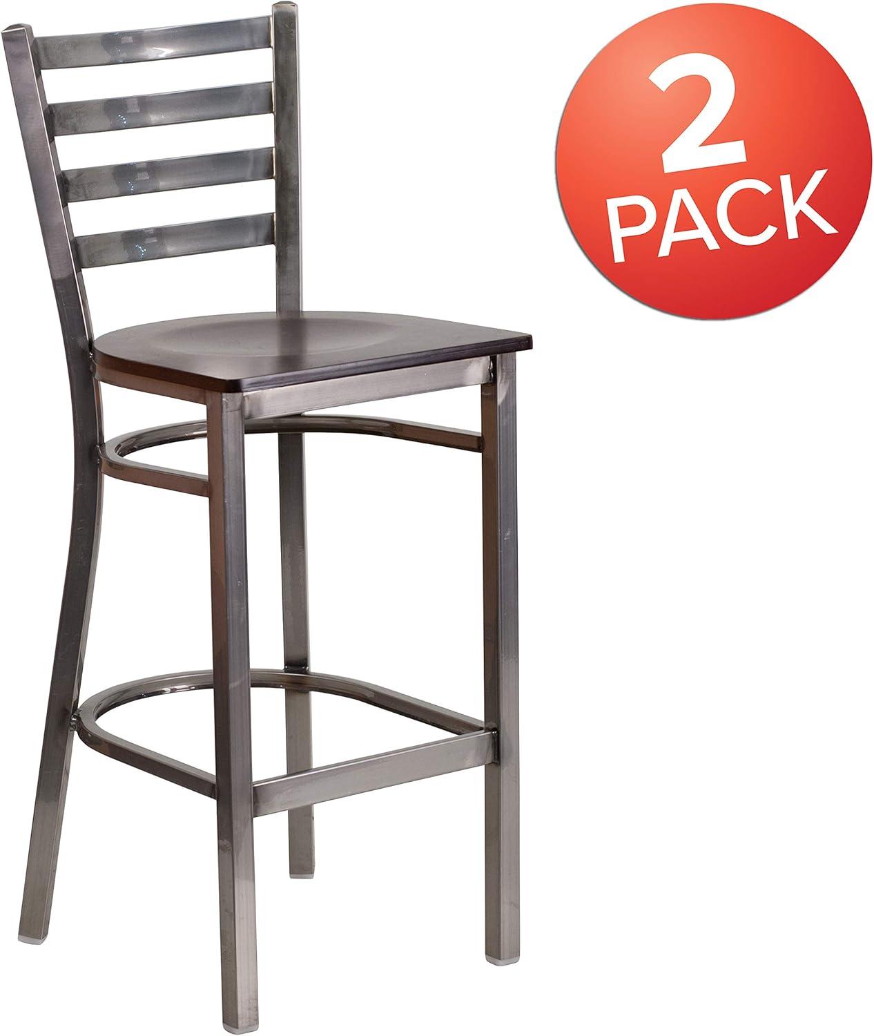 image:imageFlash Furniture 2 Pack HERCULES Series Silver Antique Finish with Clear Coat Ladder Back Metal Restaurant Barstool Walnut Wood SeatWalnut Wood SeatClear Coated Metal Frame