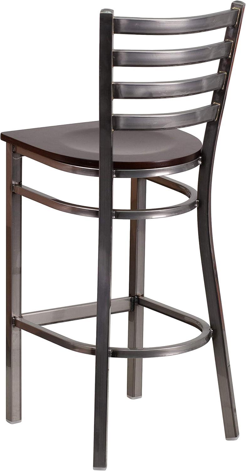 image:imageFlash Furniture 2 Pack HERCULES Series Silver Antique Finish with Clear Coat Ladder Back Metal Restaurant Barstool Walnut Wood SeatWalnut Wood SeatClear Coated Metal Frame