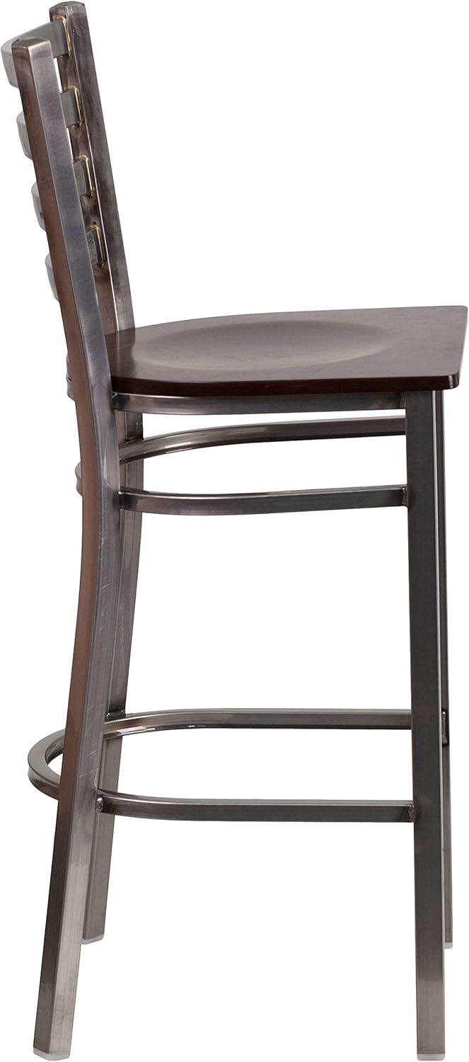 image:imageFlash Furniture 2 Pack HERCULES Series Silver Antique Finish with Clear Coat Ladder Back Metal Restaurant Barstool Walnut Wood SeatWalnut Wood SeatClear Coated Metal Frame