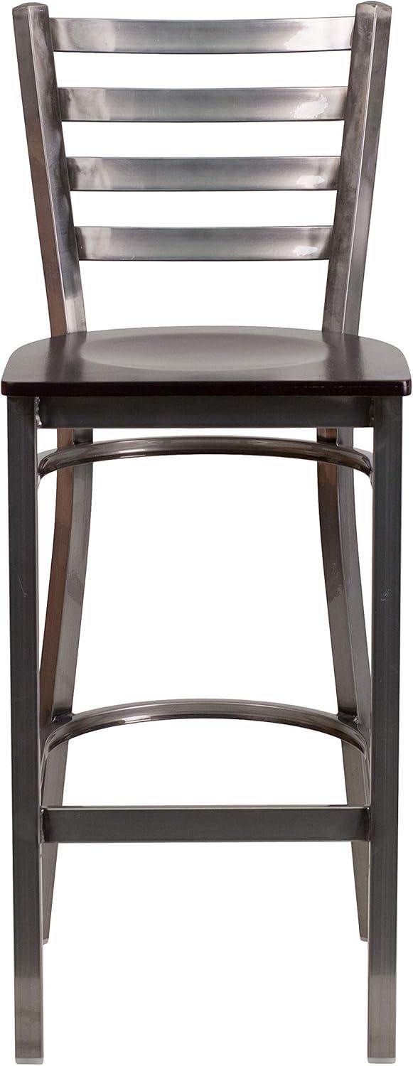 image:imageFlash Furniture 2 Pack HERCULES Series Silver Antique Finish with Clear Coat Ladder Back Metal Restaurant Barstool Walnut Wood SeatWalnut Wood SeatClear Coated Metal Frame