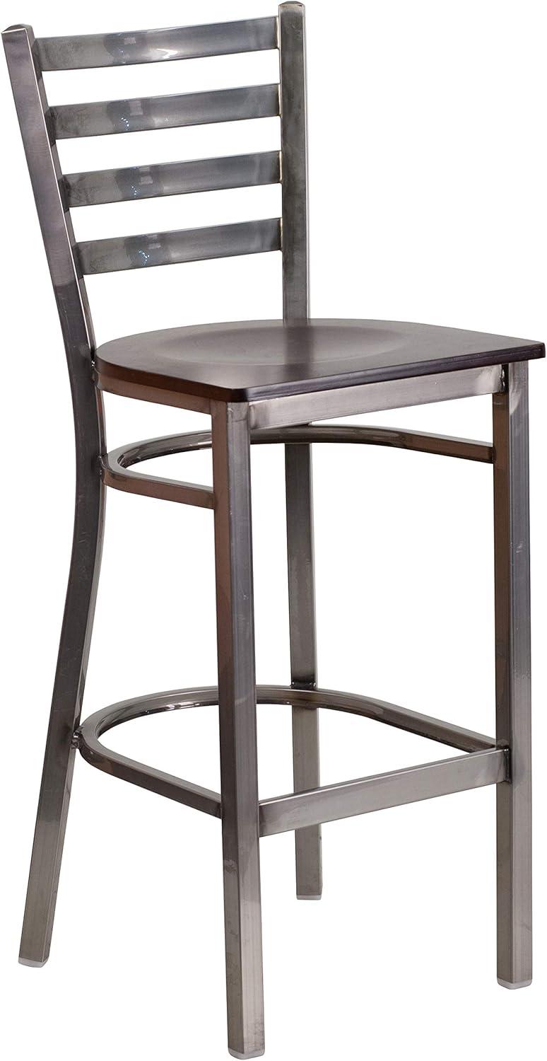 image:imageFlash Furniture 2 Pack HERCULES Series Silver Antique Finish with Clear Coat Ladder Back Metal Restaurant Barstool Walnut Wood SeatWalnut Wood SeatClear Coated Metal Frame
