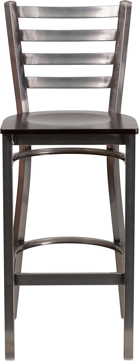 image:imageFlash Furniture 2 Pack HERCULES Series Silver Antique Finish with Clear Coat Ladder Back Metal Restaurant Barstool Walnut Wood SeatWalnut Wood SeatClear Coated Metal Frame