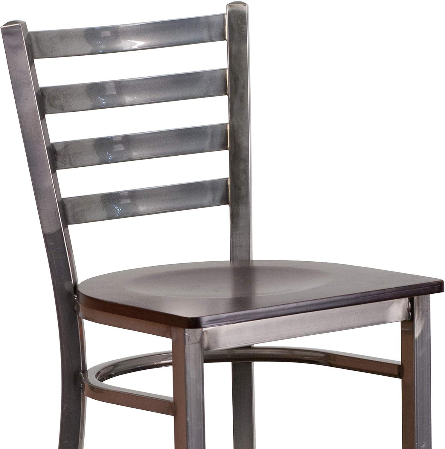 image:imageFlash Furniture 2 Pack HERCULES Series Silver Antique Finish with Clear Coat Ladder Back Metal Restaurant Barstool Walnut Wood SeatWalnut Wood SeatClear Coated Metal Frame