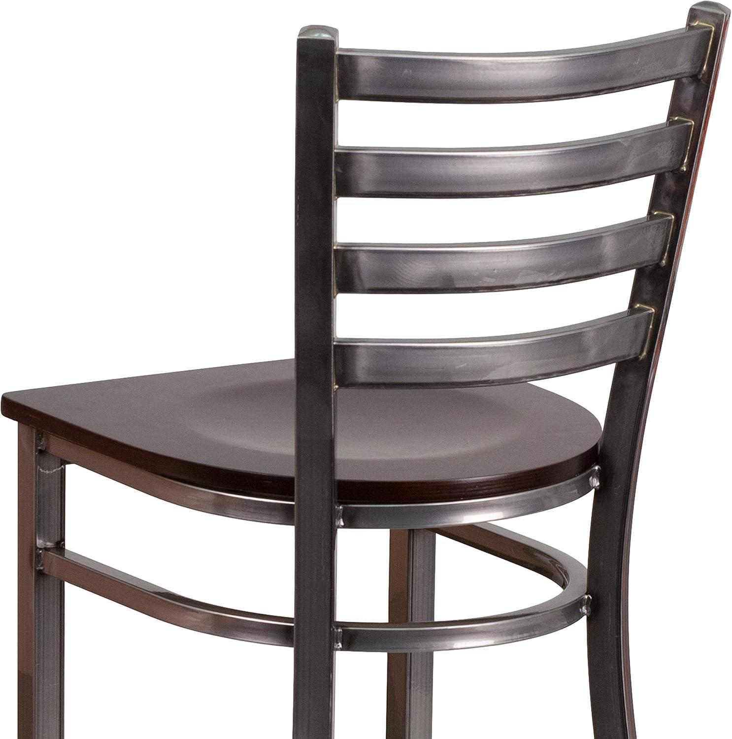 image:imageFlash Furniture 2 Pack HERCULES Series Silver Antique Finish with Clear Coat Ladder Back Metal Restaurant Barstool Walnut Wood SeatWalnut Wood SeatClear Coated Metal Frame
