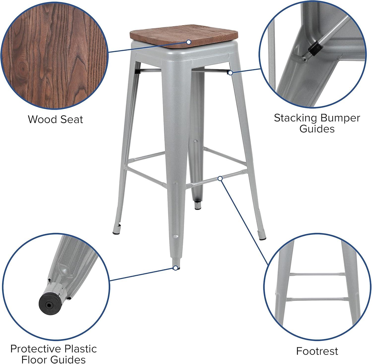 image:imageFlash Furniture 30 High Backless Purple Barstool with Square Wood SeatSilver