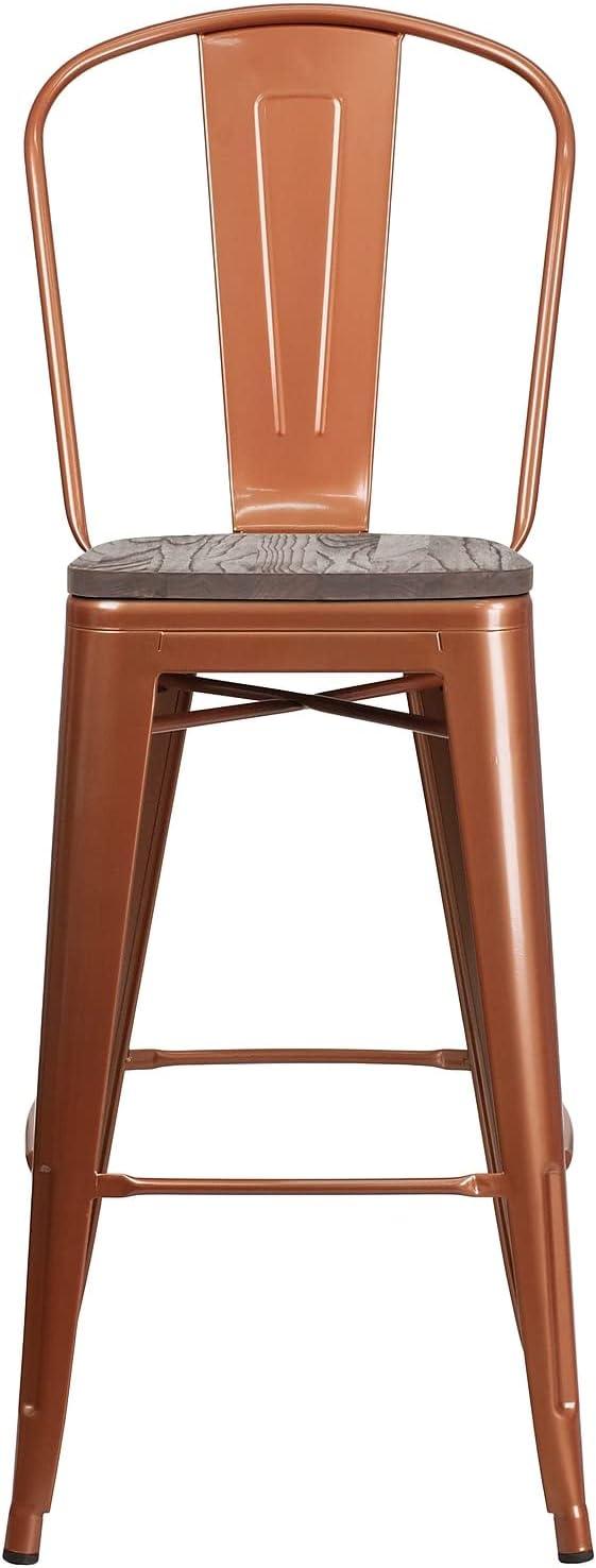 image:imageFlash Furniture 30 High Copper Metal Barstool with Back and Wood Seat1