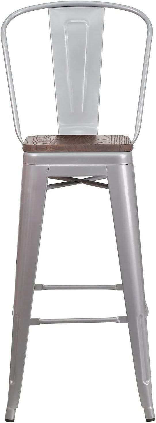 image:imageFlash Furniture Carly 24 High Crystal TealBlue Metal Counter Height Stool with Back and Wood Seat1