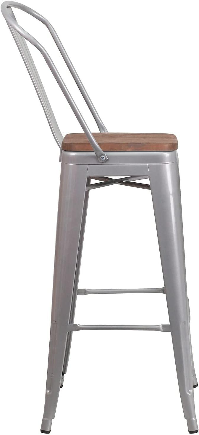 image:imageFlash Furniture Carly 24 High Crystal TealBlue Metal Counter Height Stool with Back and Wood Seat1