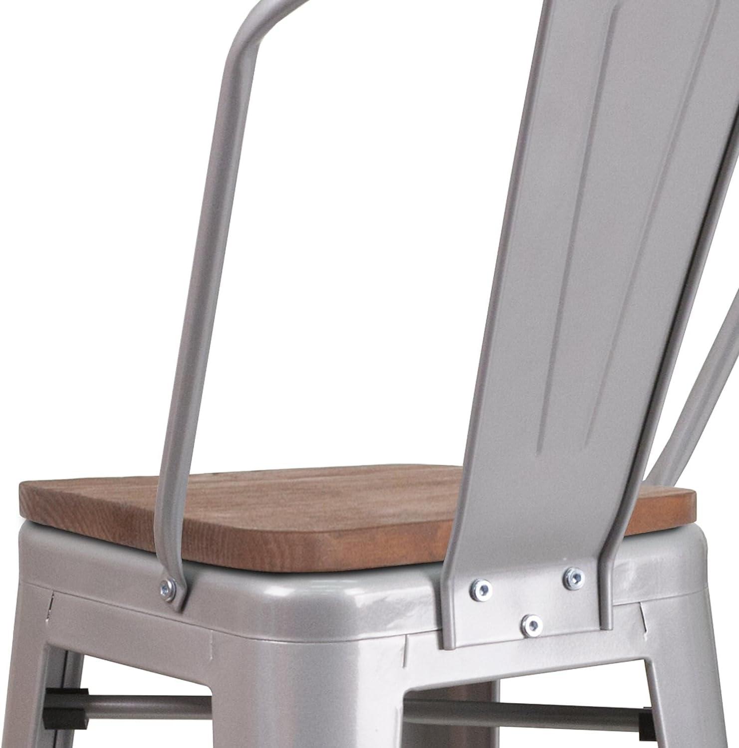 image:imageFlash Furniture Carly 24 High Crystal TealBlue Metal Counter Height Stool with Back and Wood Seat1