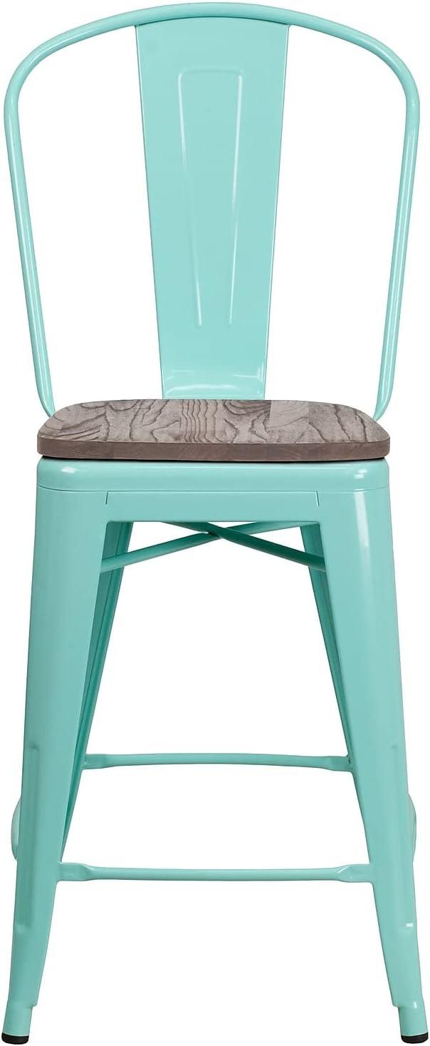 image:imageFlash Furniture Carly 24 High Mint Green Metal Counter Height Stool with Back and Wood Seat1