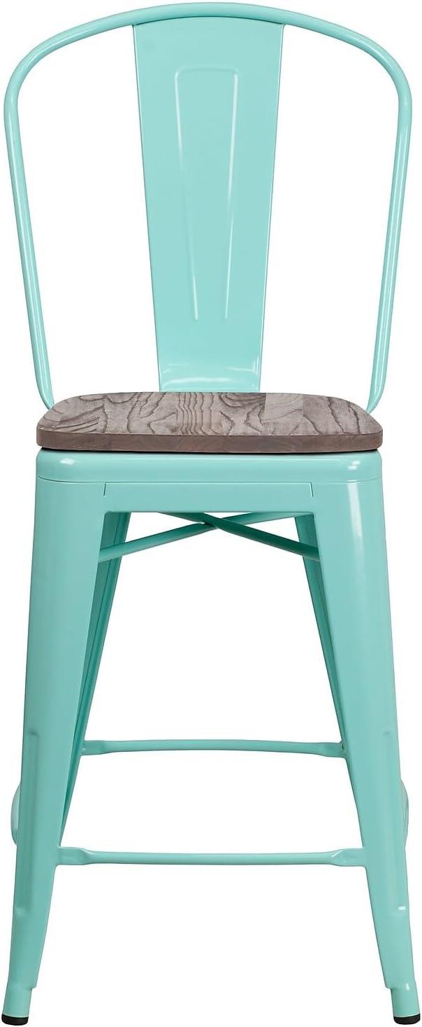 image:imageFlash Furniture Carly 24 High Mint Green Metal Counter Height Stool with Back and Wood Seat4