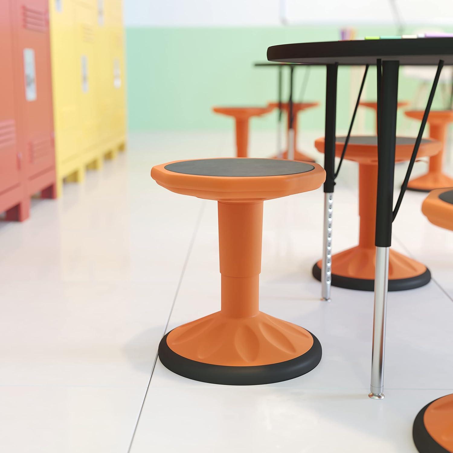 image:imageFlash Furniture Carter Adjustable Height Kids Active Stool Flexible Orange Stool for Classroom and Home NonSkid Bottom Rubberized Seat 14 18 Seat HeightOrange