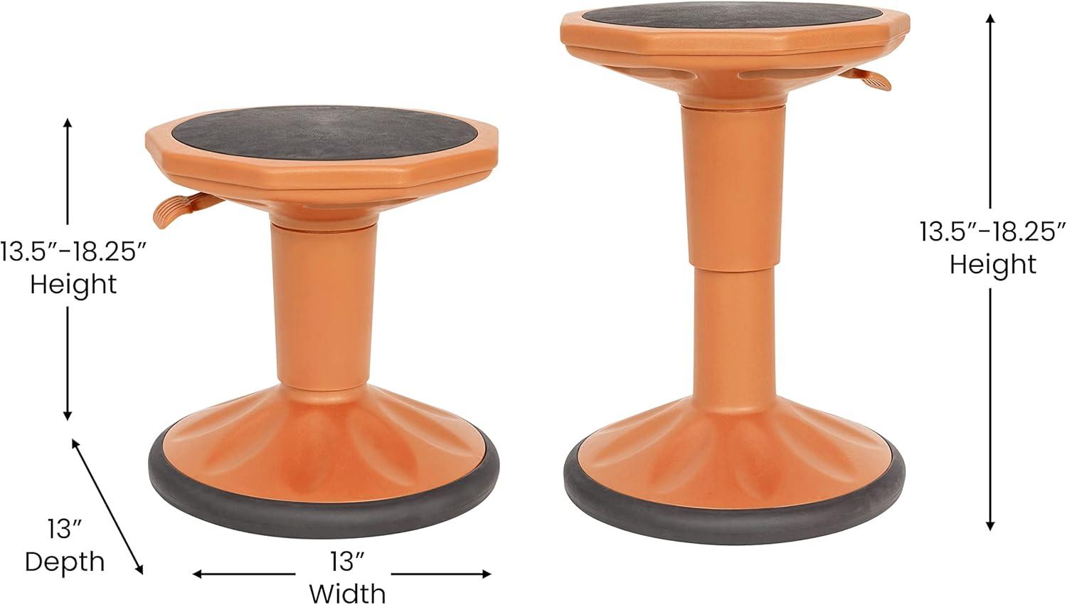 image:imageFlash Furniture Carter Adjustable Height Kids Active Stool Flexible Orange Stool for Classroom and Home NonSkid Bottom Rubberized Seat 14 18 Seat HeightOrange