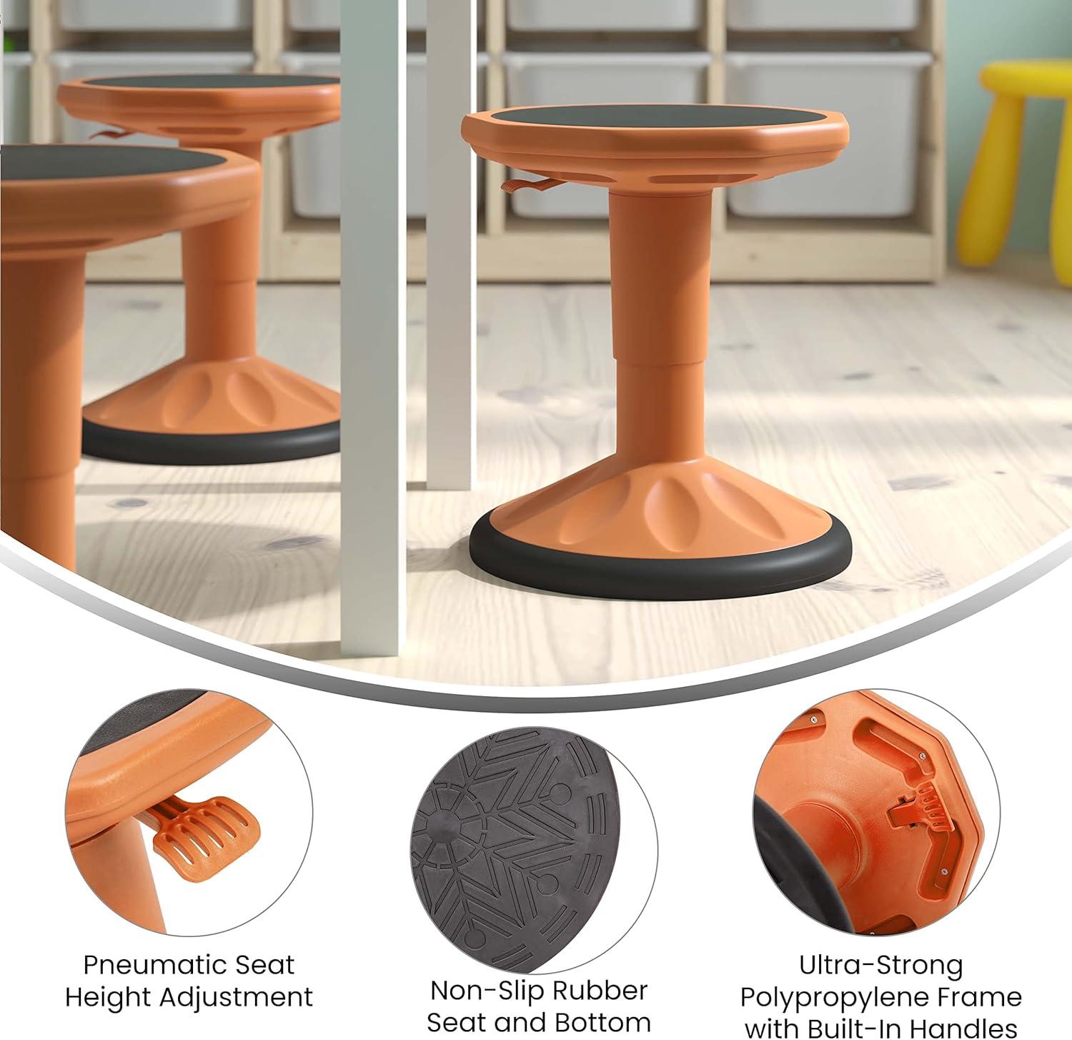 image:imageFlash Furniture Carter Adjustable Height Kids Active Stool Flexible Orange Stool for Classroom and Home NonSkid Bottom Rubberized Seat 14 18 Seat HeightOrange