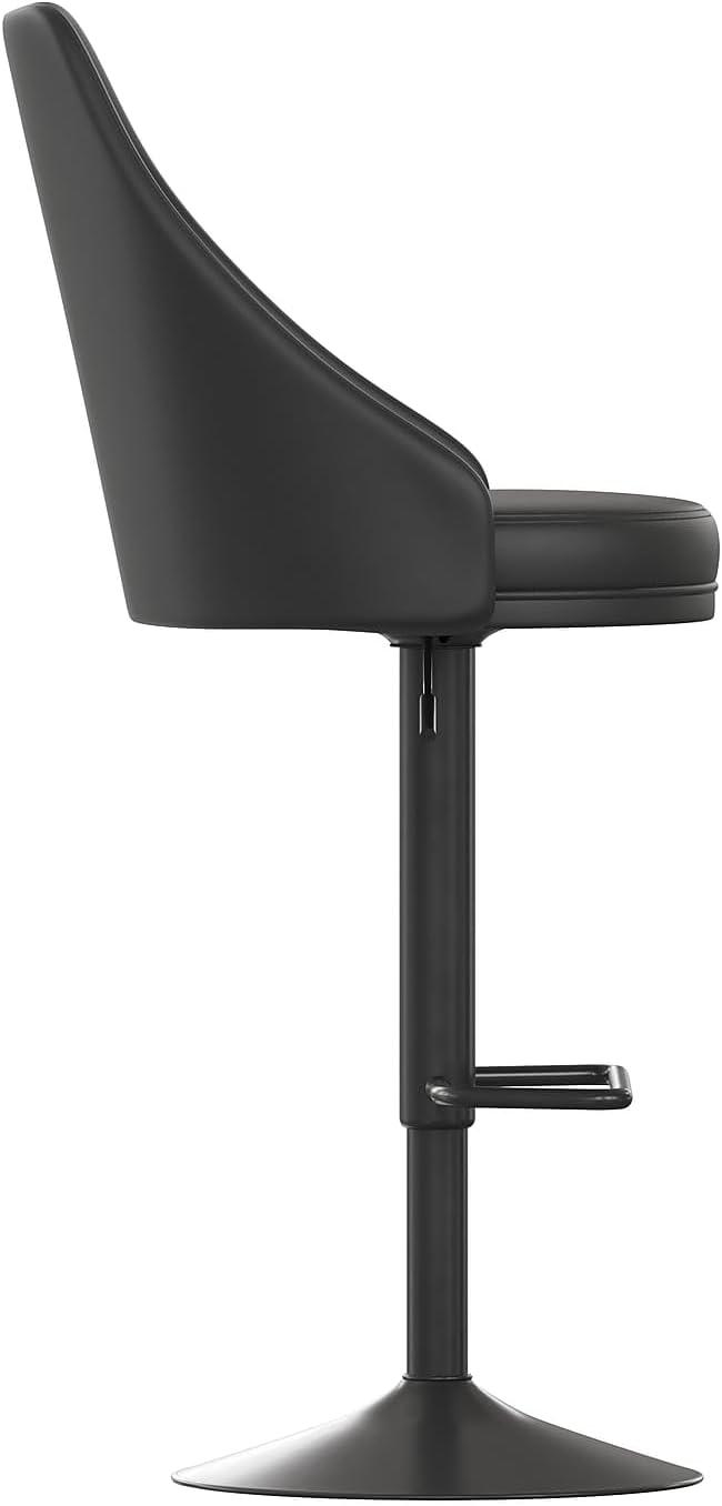 image:imageFlash Furniture Chrishelle Set of 2 Commercial Adjustable Height Bar Stools Brown LeatherSoft Tufted Upholstery Pedestal Base Integrated FootringBlack