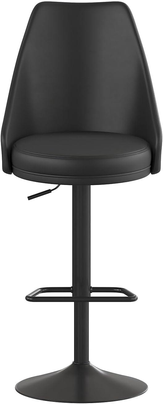 image:imageFlash Furniture Chrishelle Set of 2 Commercial Adjustable Height Bar Stools Brown LeatherSoft Tufted Upholstery Pedestal Base Integrated FootringBlack
