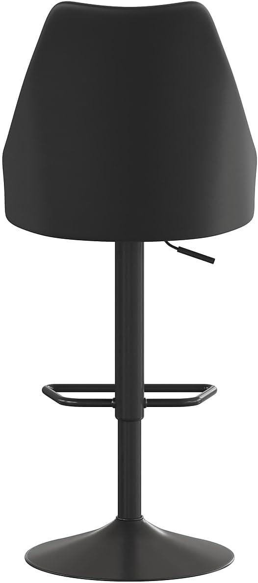image:imageFlash Furniture Chrishelle Set of 2 Commercial Adjustable Height Bar Stools Brown LeatherSoft Tufted Upholstery Pedestal Base Integrated FootringBlack