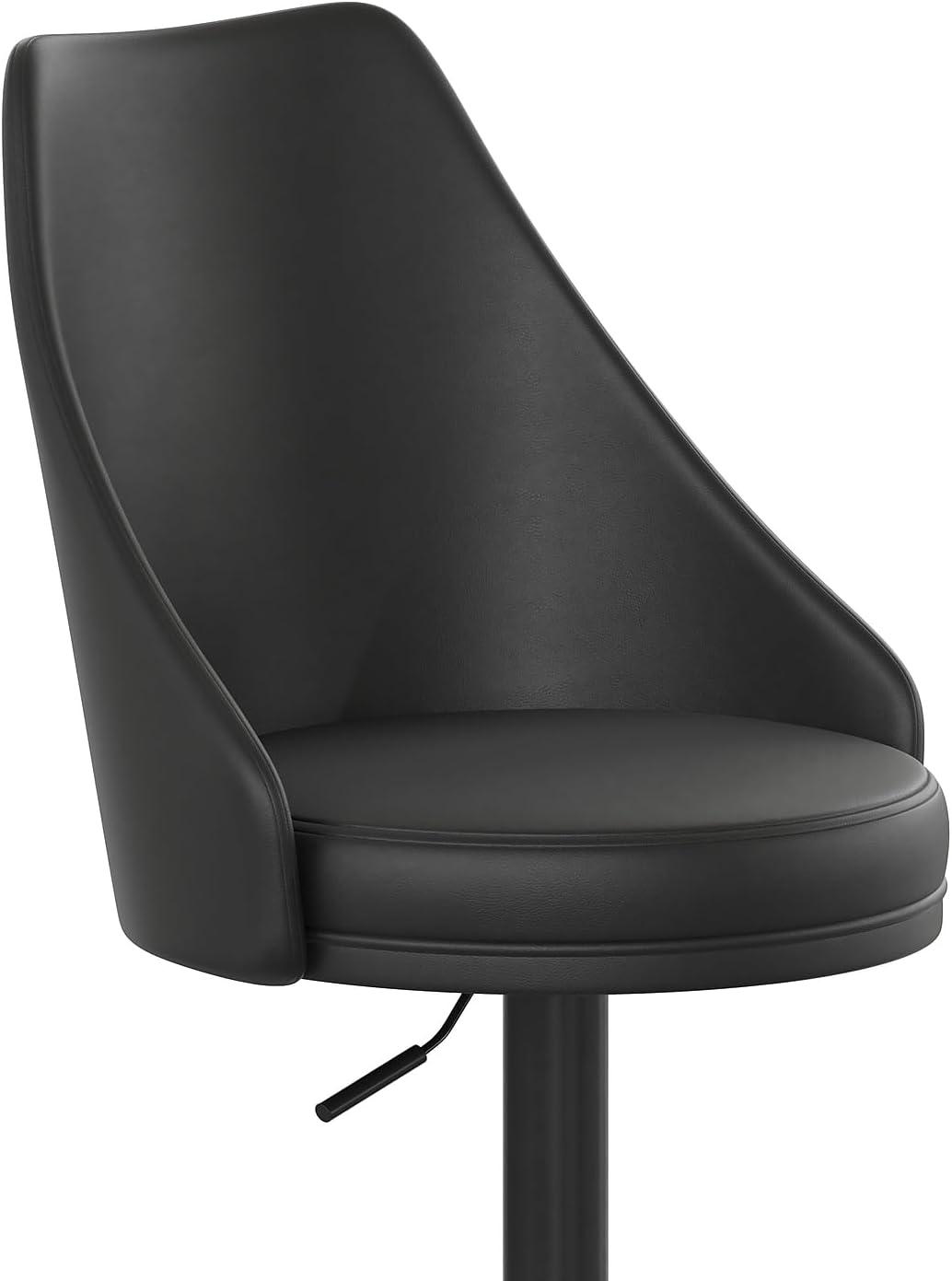 image:imageFlash Furniture Chrishelle Set of 2 Commercial Adjustable Height Bar Stools Brown LeatherSoft Tufted Upholstery Pedestal Base Integrated FootringBlack