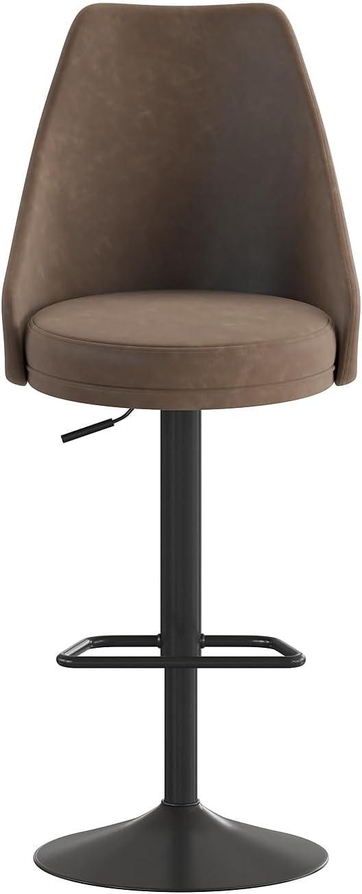 image:imageFlash Furniture Chrishelle Set of 2 Commercial Adjustable Height Bar Stools Brown LeatherSoft Tufted Upholstery Pedestal Base Integrated FootringBrown