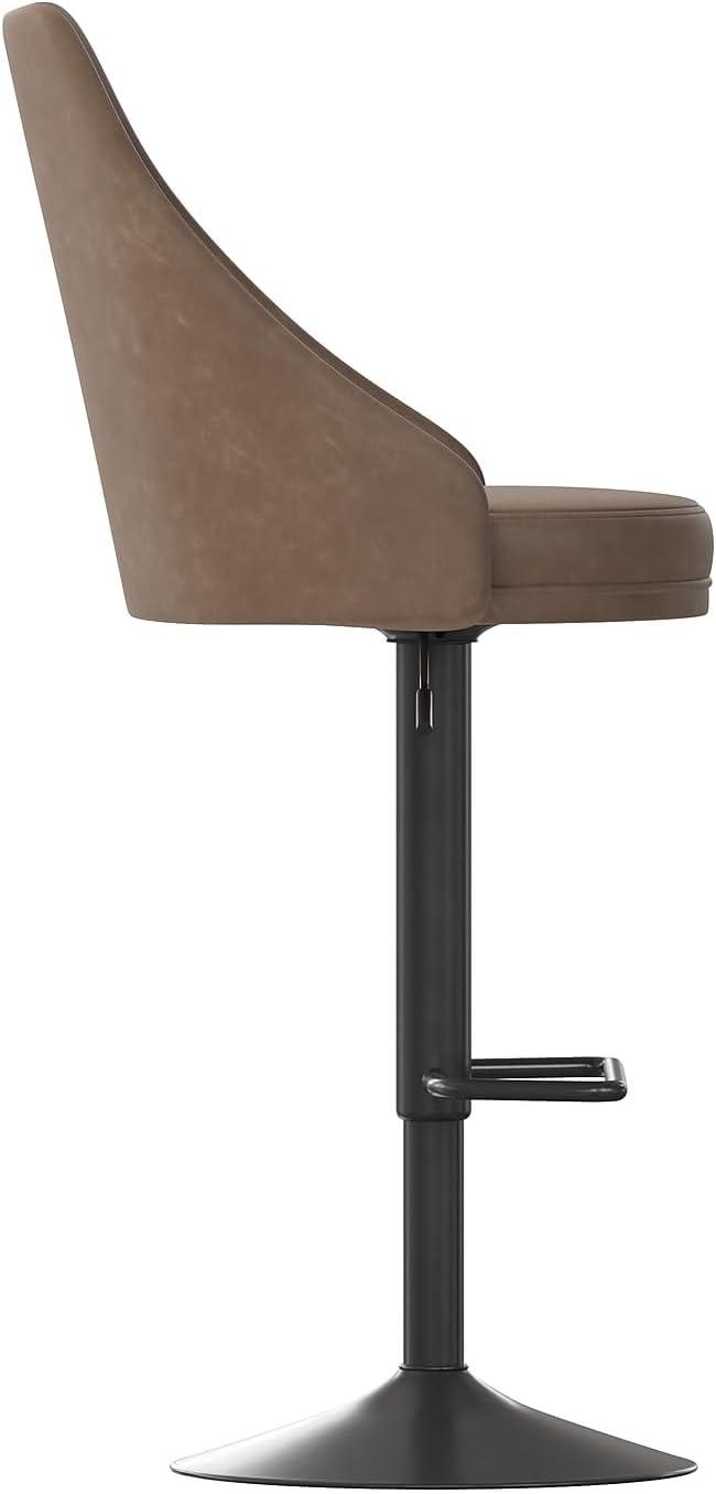 image:imageFlash Furniture Chrishelle Set of 2 Commercial Adjustable Height Bar Stools Brown LeatherSoft Tufted Upholstery Pedestal Base Integrated FootringBrown