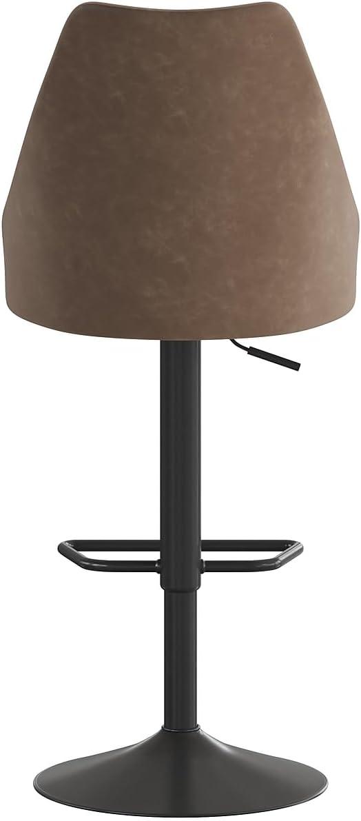 image:imageFlash Furniture Chrishelle Set of 2 Commercial Adjustable Height Bar Stools Brown LeatherSoft Tufted Upholstery Pedestal Base Integrated FootringBrown