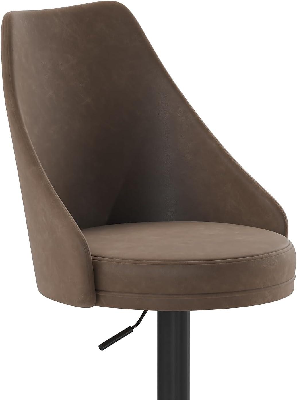 image:imageFlash Furniture Chrishelle Set of 2 Commercial Adjustable Height Bar Stools Brown LeatherSoft Tufted Upholstery Pedestal Base Integrated FootringBrown