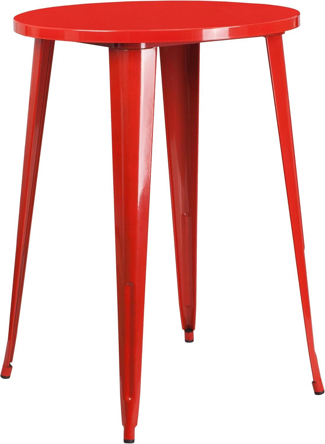 image:imageFlash Furniture Commercial Grade 30 Round Black Metal IndoorOutdoor Bar Table Set with 4 Square Seat Backless StoolsRed