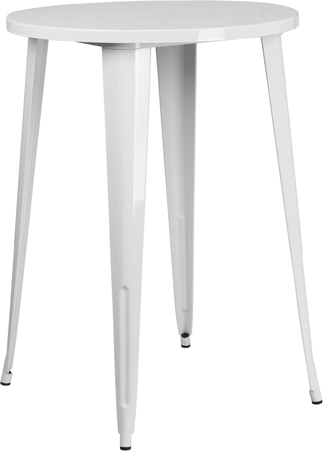 image:imageFlash Furniture Commercial Grade 30 Round Black Metal IndoorOutdoor Bar Table Set with 4 Square Seat Backless StoolsWhite