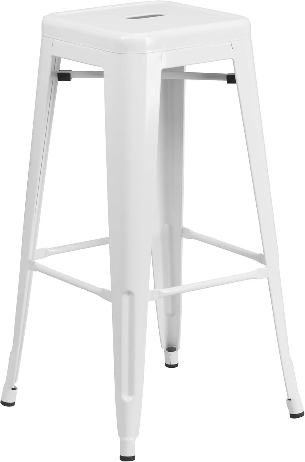 image:imageFlash Furniture Commercial Grade 30 Round Black Metal IndoorOutdoor Bar Table Set with 4 Square Seat Backless StoolsWhite