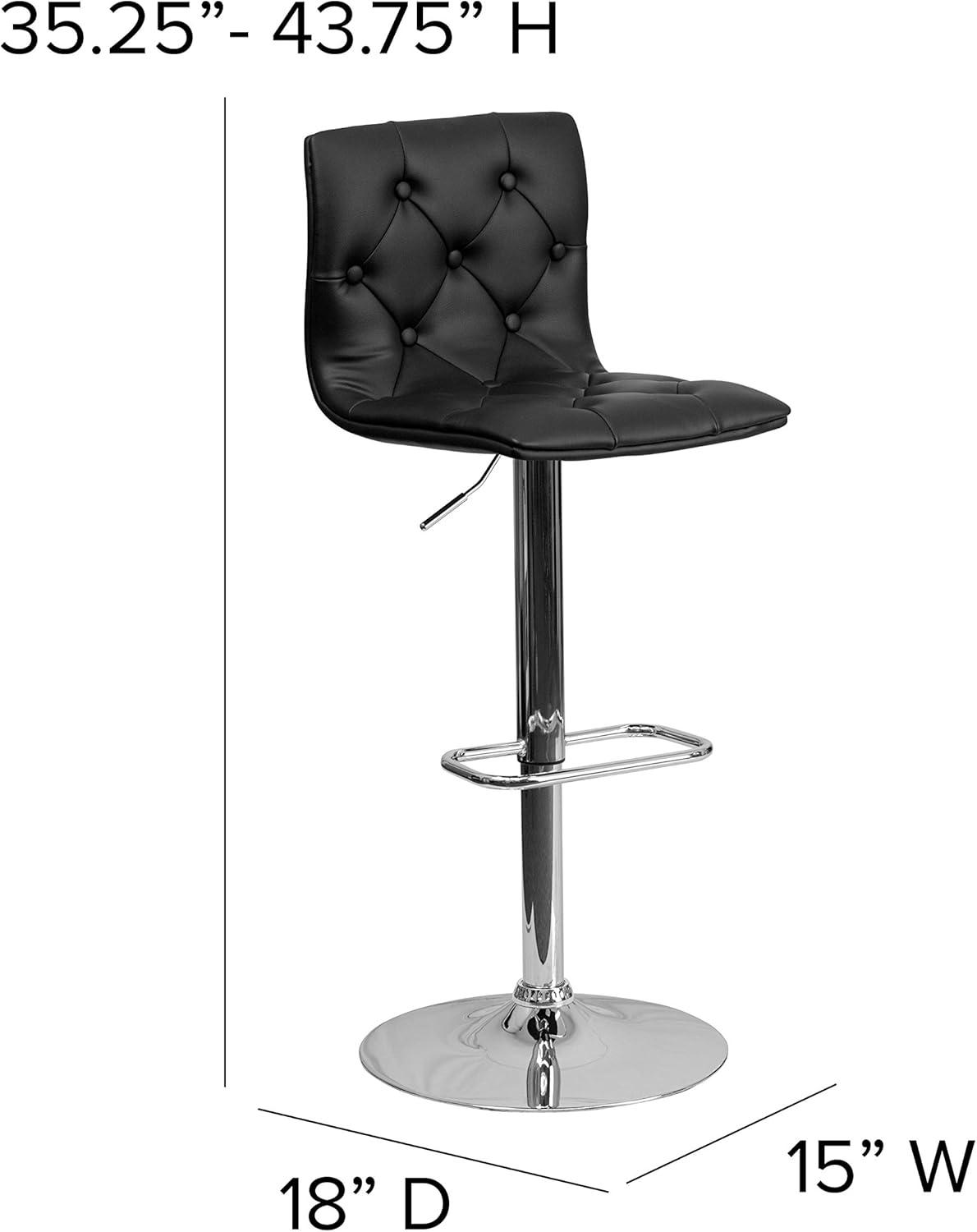 image:imageFlash Furniture Contemporary Button Tufted Gray Vinyl Adjustable Height Barstool with Chrome BaseBlack