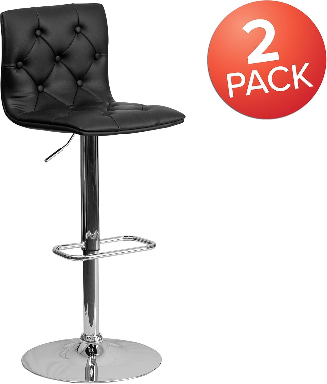 image:imageFlash Furniture Contemporary Button Tufted Gray Vinyl Adjustable Height Barstool with Chrome BaseBlack