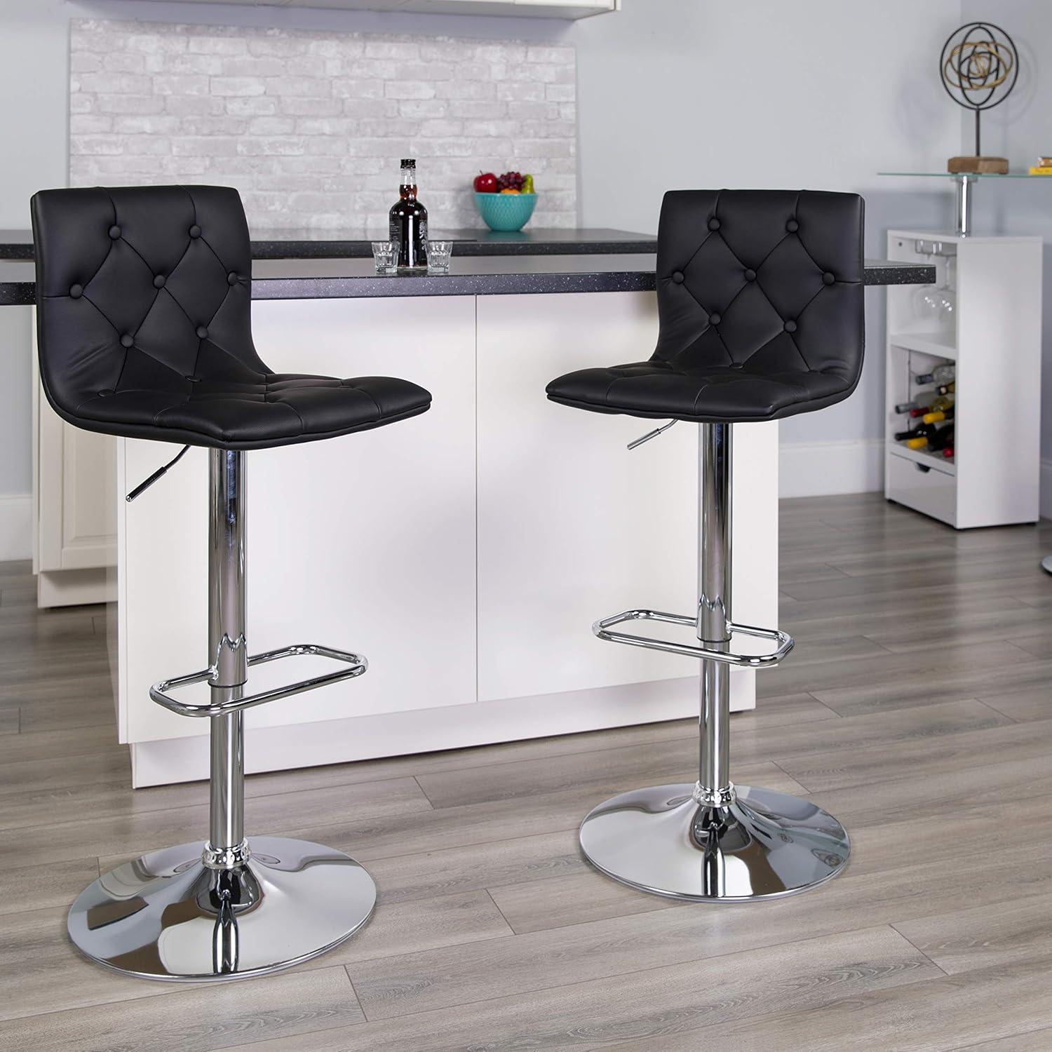 image:imageFlash Furniture Contemporary Button Tufted Gray Vinyl Adjustable Height Barstool with Chrome BaseBlack
