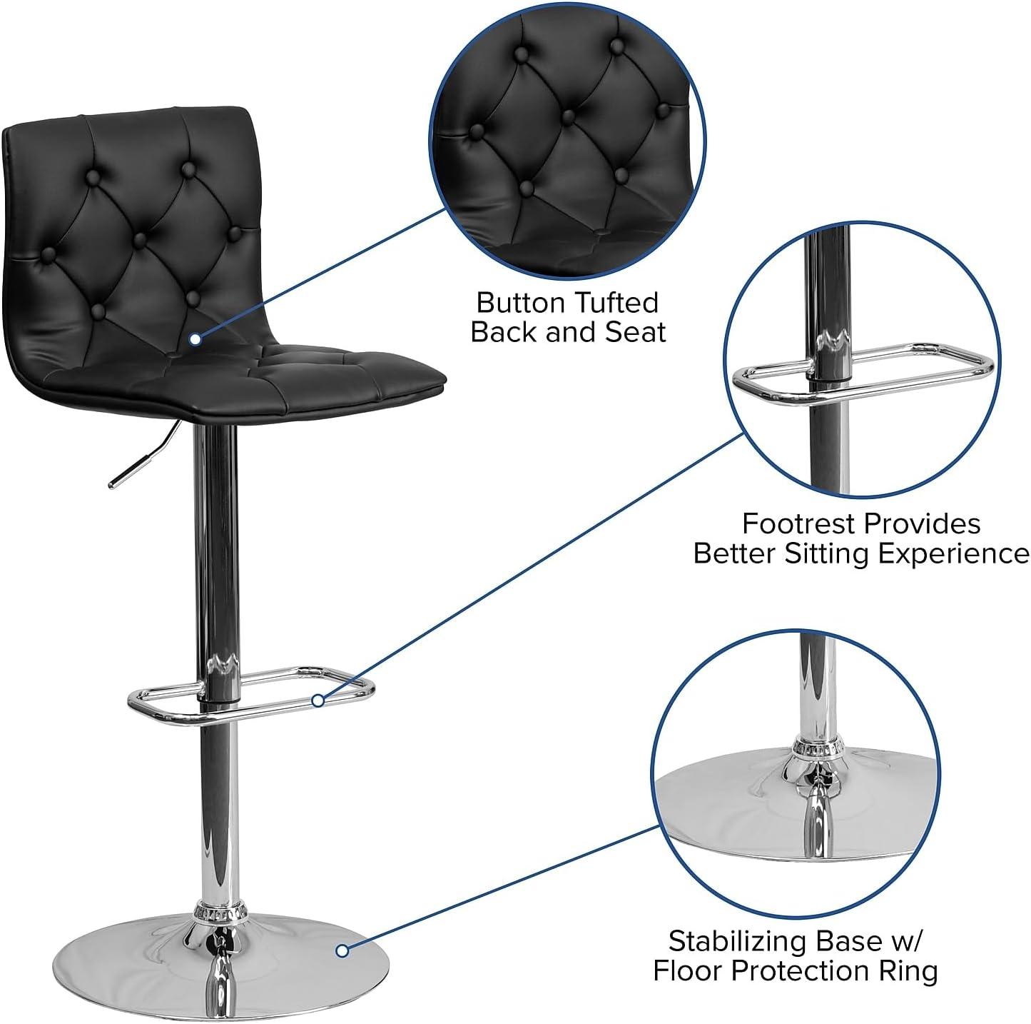 image:imageFlash Furniture Contemporary Button Tufted Gray Vinyl Adjustable Height Barstool with Chrome BaseBlack