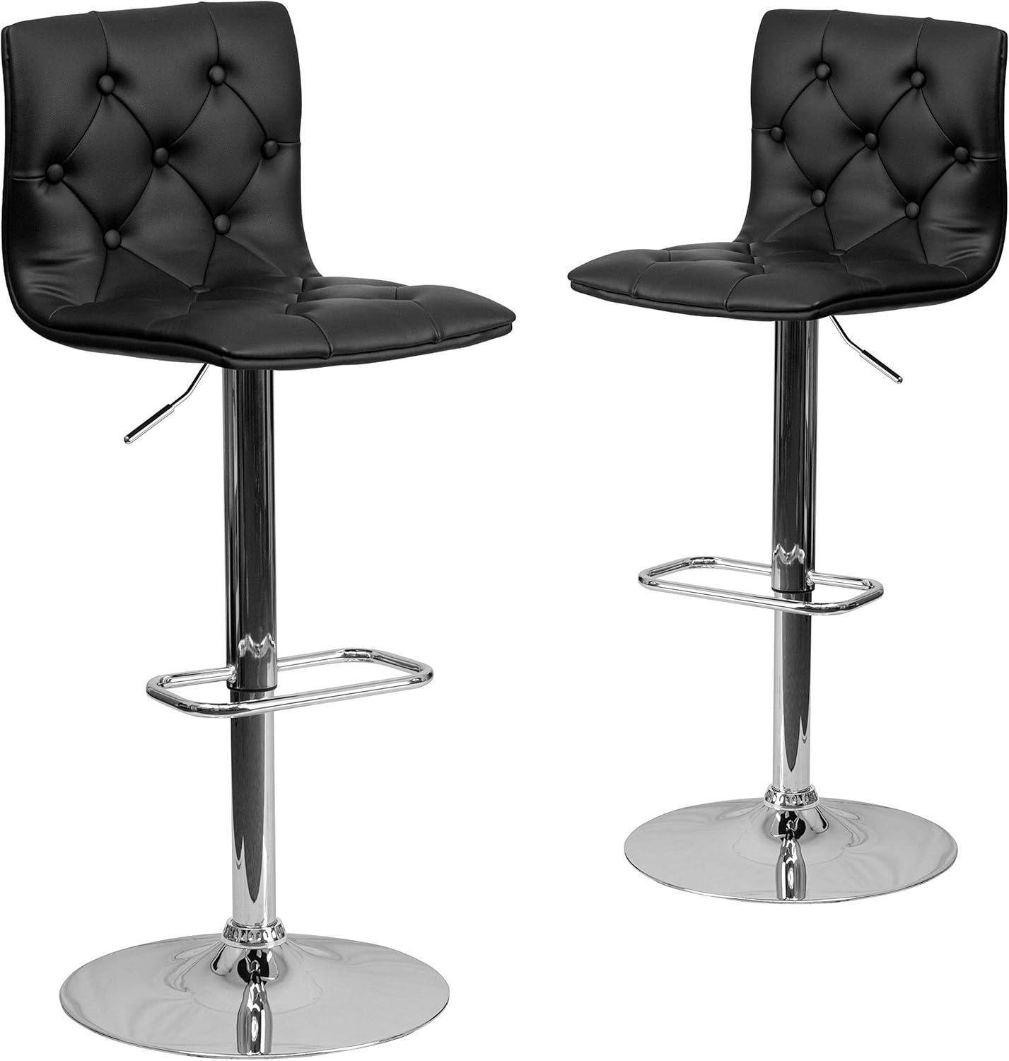image:imageFlash Furniture Contemporary Button Tufted Gray Vinyl Adjustable Height Barstool with Chrome BaseBlack