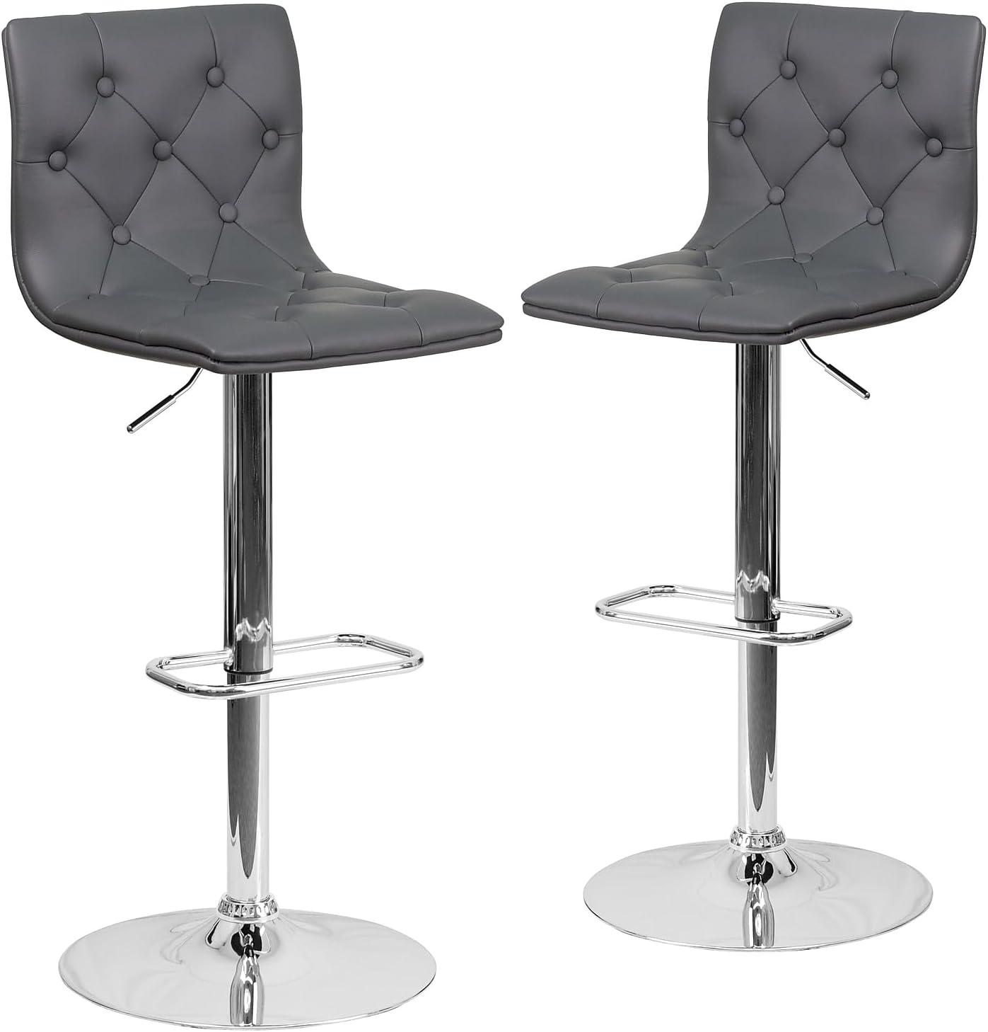 image:imageFlash Furniture Contemporary Button Tufted Gray Vinyl Adjustable Height Barstool with Chrome BaseGrey