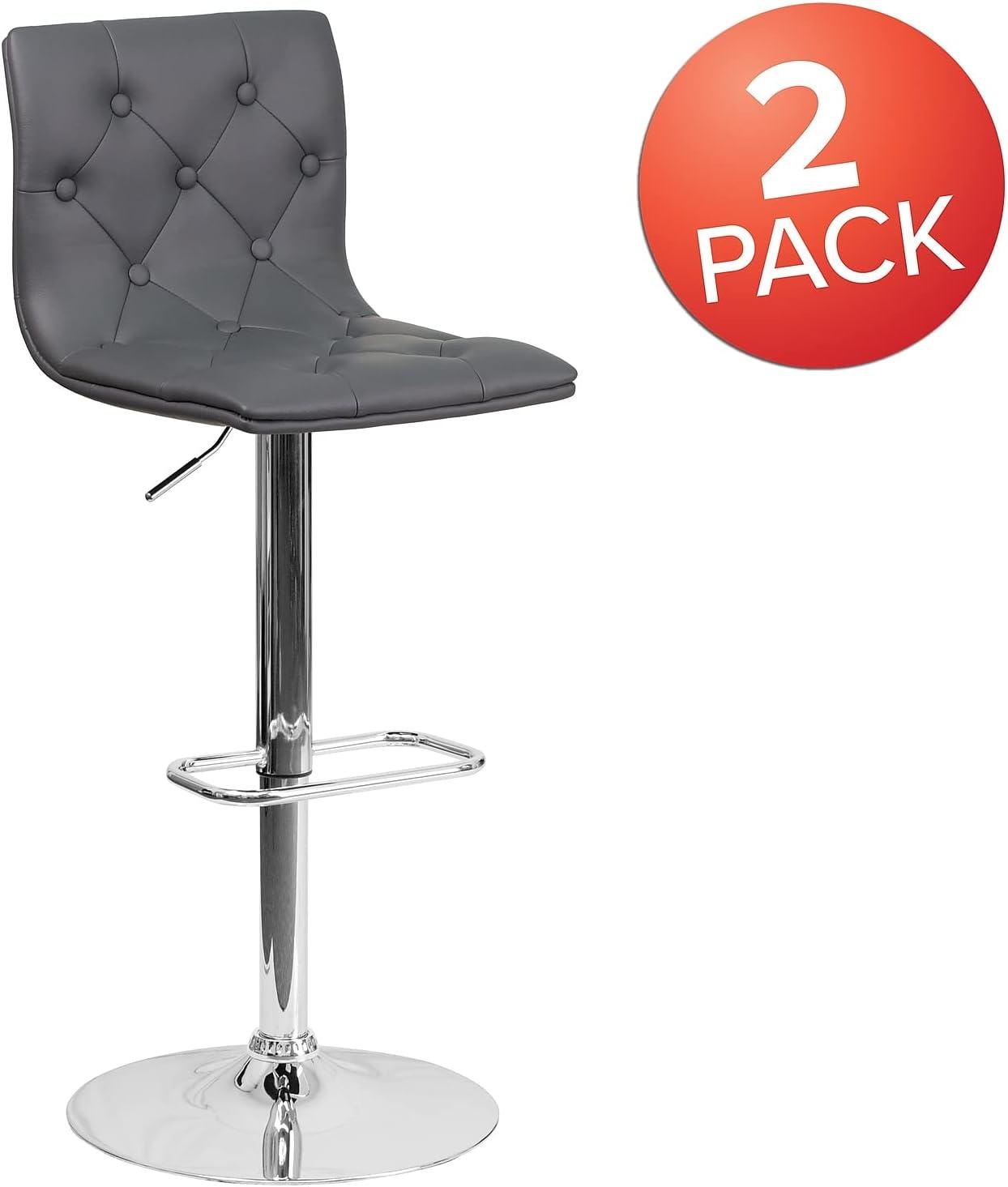 image:imageFlash Furniture Contemporary Button Tufted Gray Vinyl Adjustable Height Barstool with Chrome BaseGrey