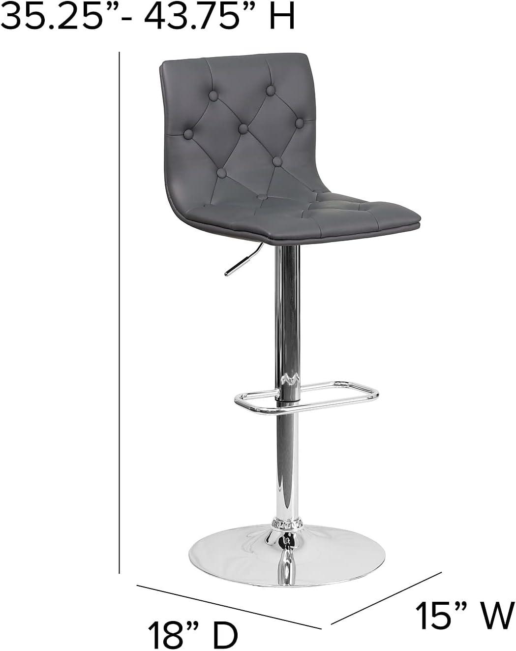 image:imageFlash Furniture Contemporary Button Tufted Gray Vinyl Adjustable Height Barstool with Chrome BaseGrey